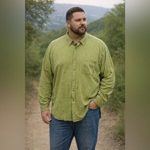 Simms Mens Long Sleeve Button Down Fishing Shirt in Light Green & White Size XL